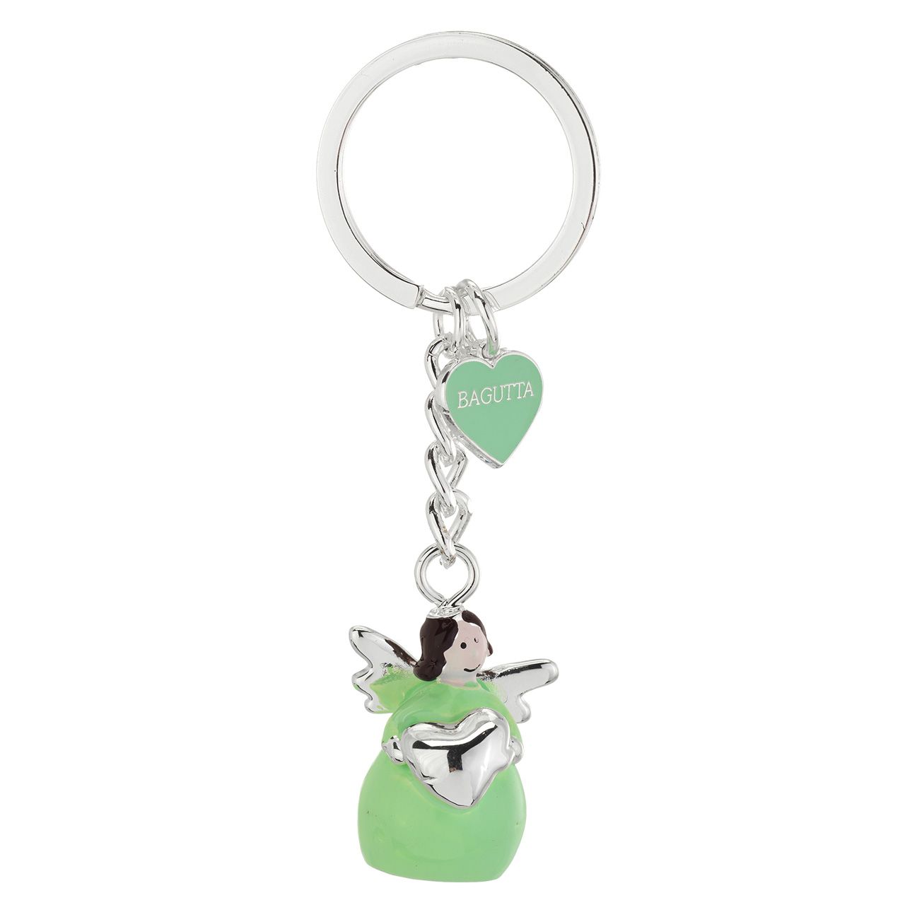 PORTACHIAVI ANGELO METALLO SILVER PLATED VERDE CON CUORE